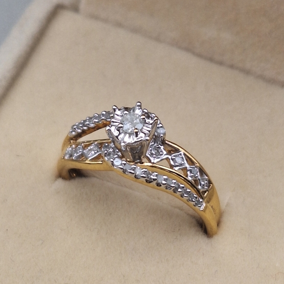 QVC Affinity Diamonds Bypass Ring – Sterling Silver w/ Yellow Gold Plating, Sz 7 - Picture 1 of 12